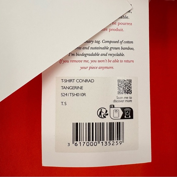 NWT Sézane Conrad Organic Cotton Short Sleeve T-Shirt | Sz Small  | Tangerine - Picture 4 of 11